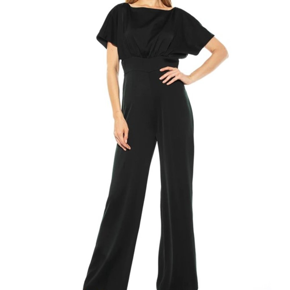 SIZE:8 ALEXIA ADMOR BLACK SHORT SLV WIDE LEG JUMPSUIT W/BACK BUTTON CLOSURE